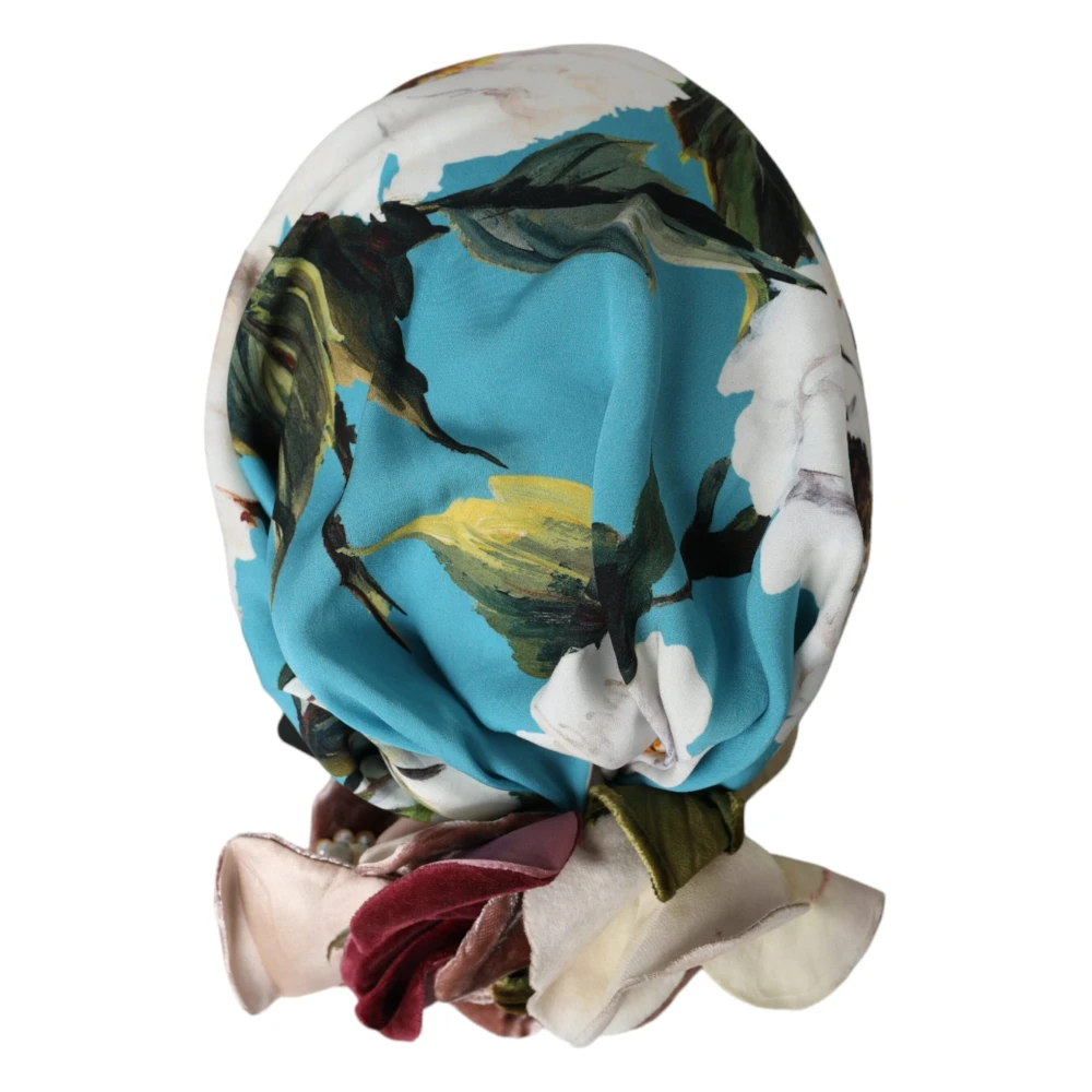 Dolce & Gabbana Blauwe Bloemen Turban Hoofddeksel Blue Dames
