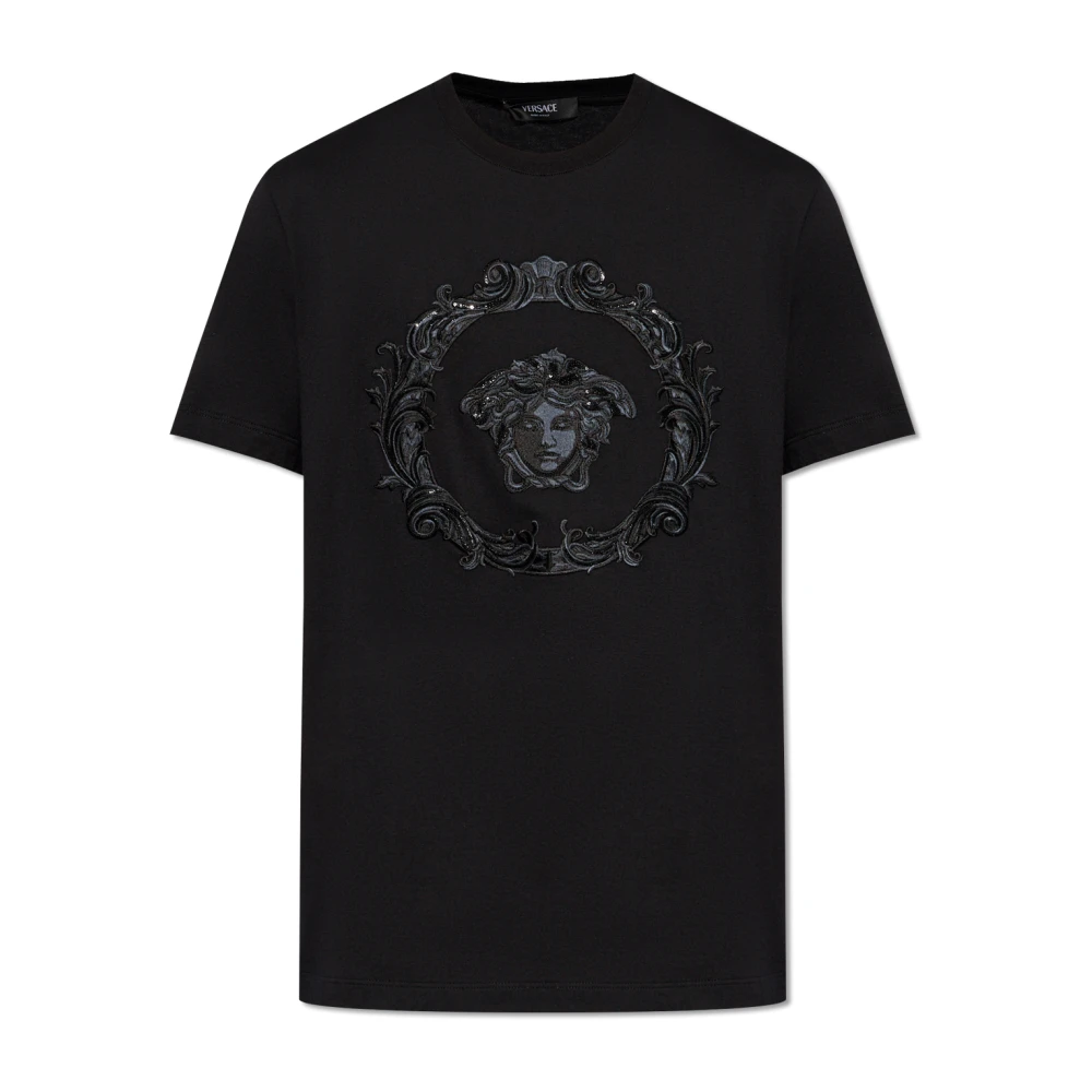 Versace Geborduurd T-shirt Black Heren
