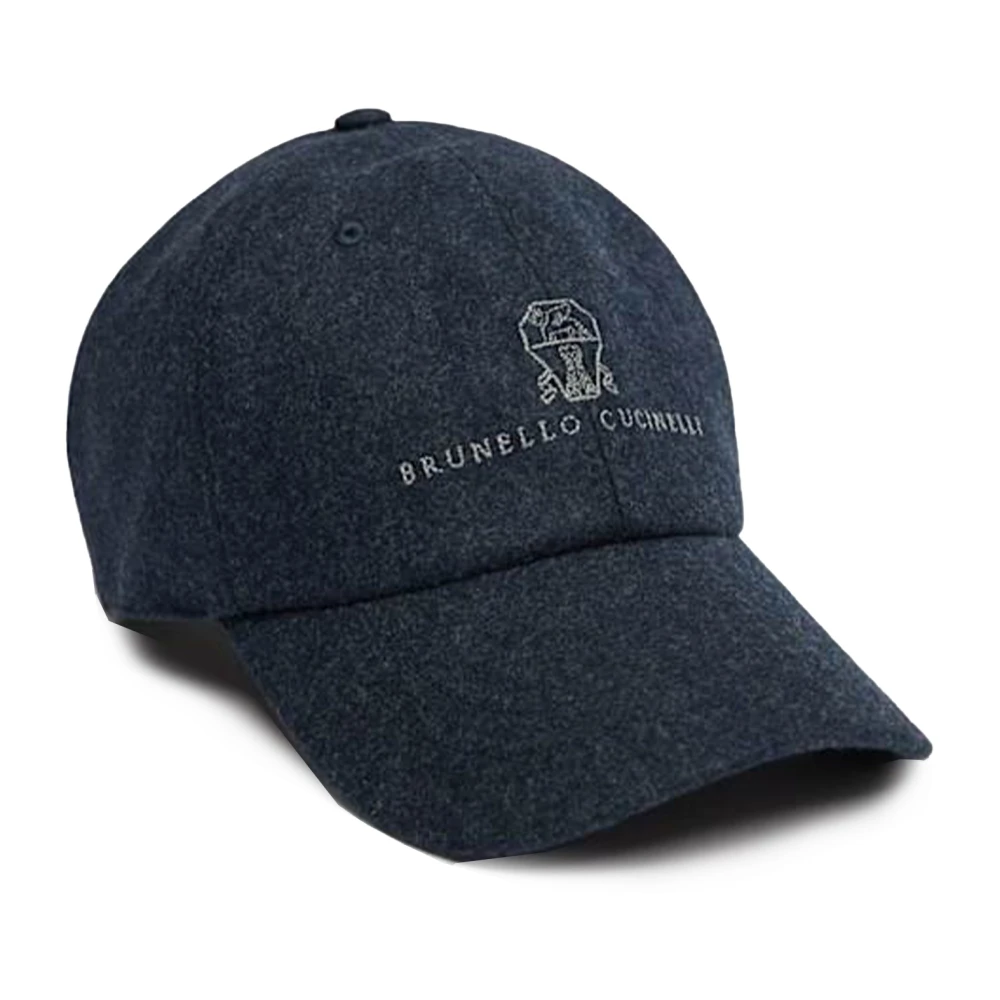 BRUNELLO CUCINELLI Blauwe Wol-Kasjmier Geborduurde Hoed Blue Heren