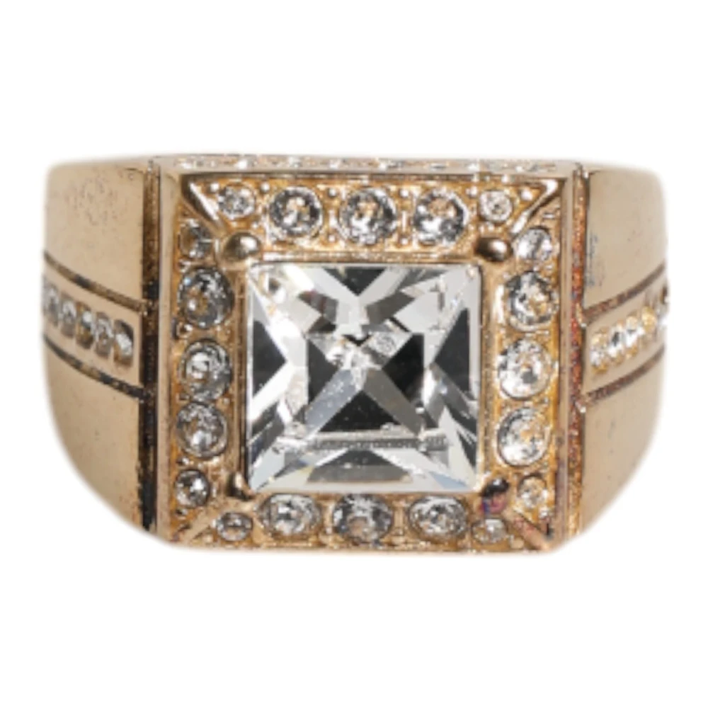 Dolce & Gabbana Unisex Yellow Rings, One Size, Gold Tone Sterling Silver 925 Crystals Ring