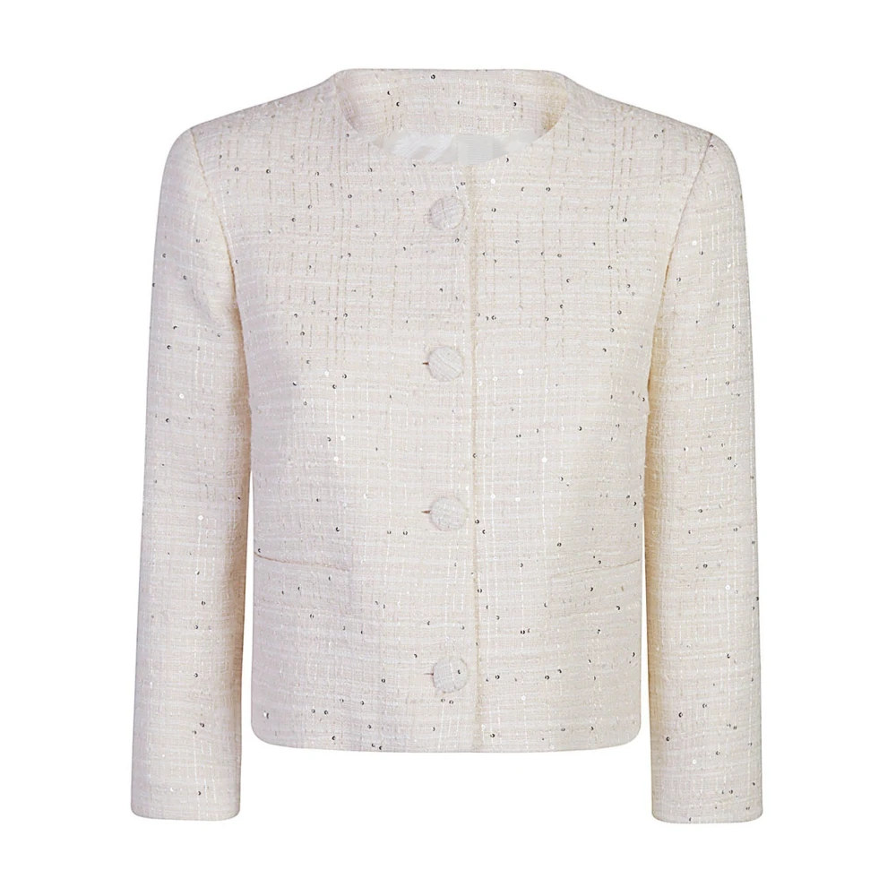 Eleventy Pailletten kort kraagloos jasje Beige Dames