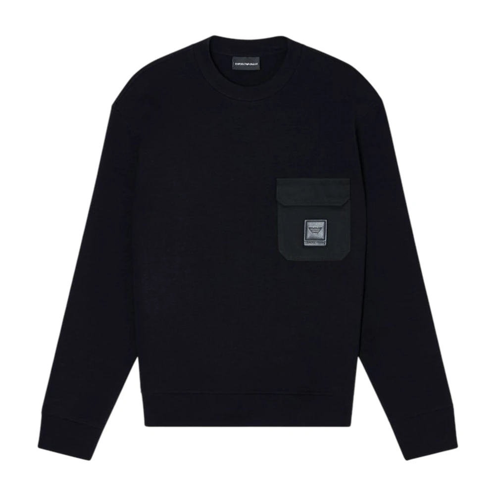 Emporio Armani Herren Schwarz Asv Double-Jersey Sweatshirt Mit Tasche Und Logo-Patch