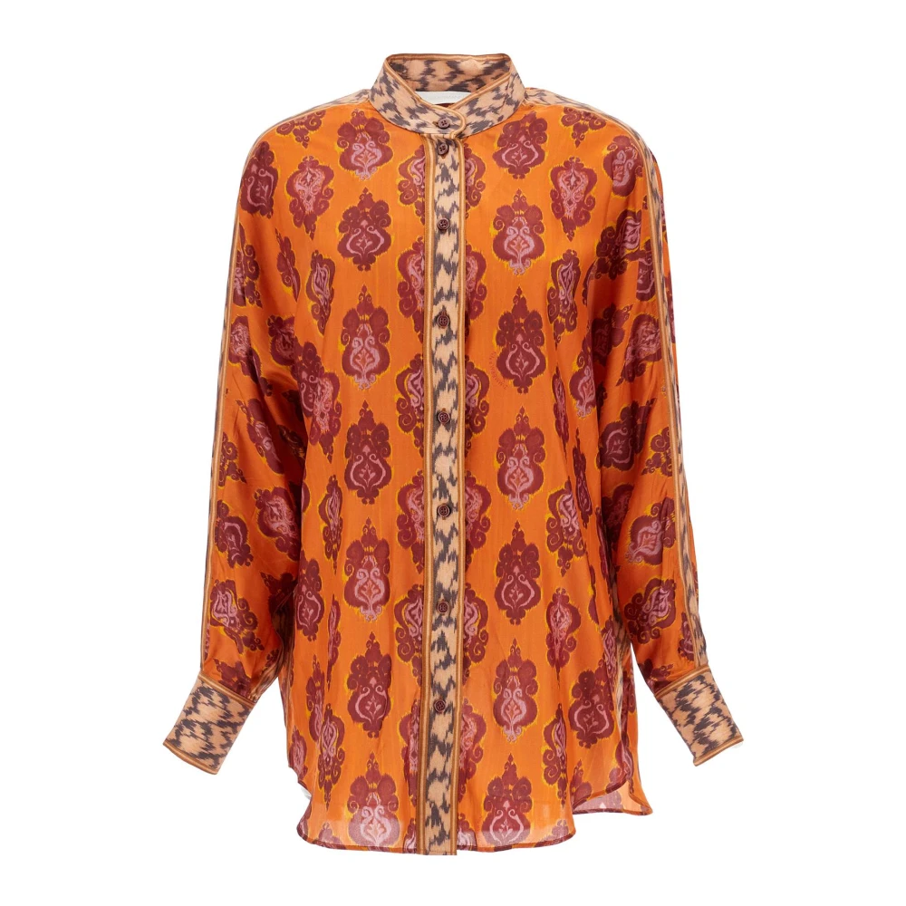 Zimmermann Oranje Zijden Ikat Dolman Shirt Orange Dames