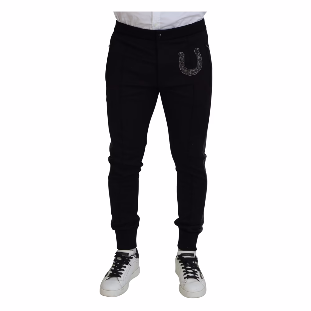 Schwarze Wolle Horseshoe Jogger Hose