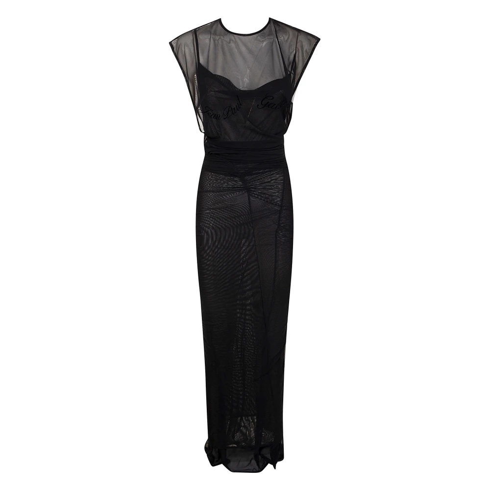 Jean Paul Gaultier Fluwelen Flock Open Rug Mouwloze Jurk Black Dames
