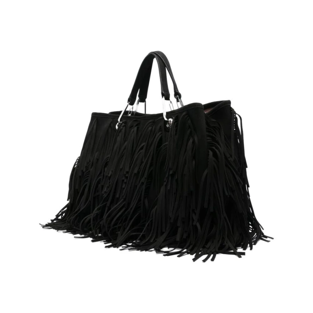 Emporio Armani Zwarte Franje Detail Schoudertas Black Dames