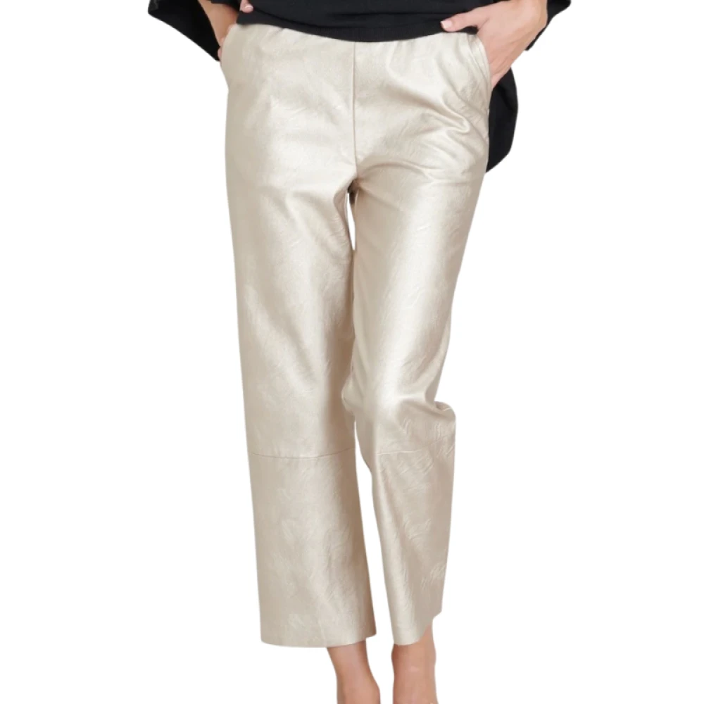 Maevy Vegan leren rechte broek iriserend effect Beige Dames