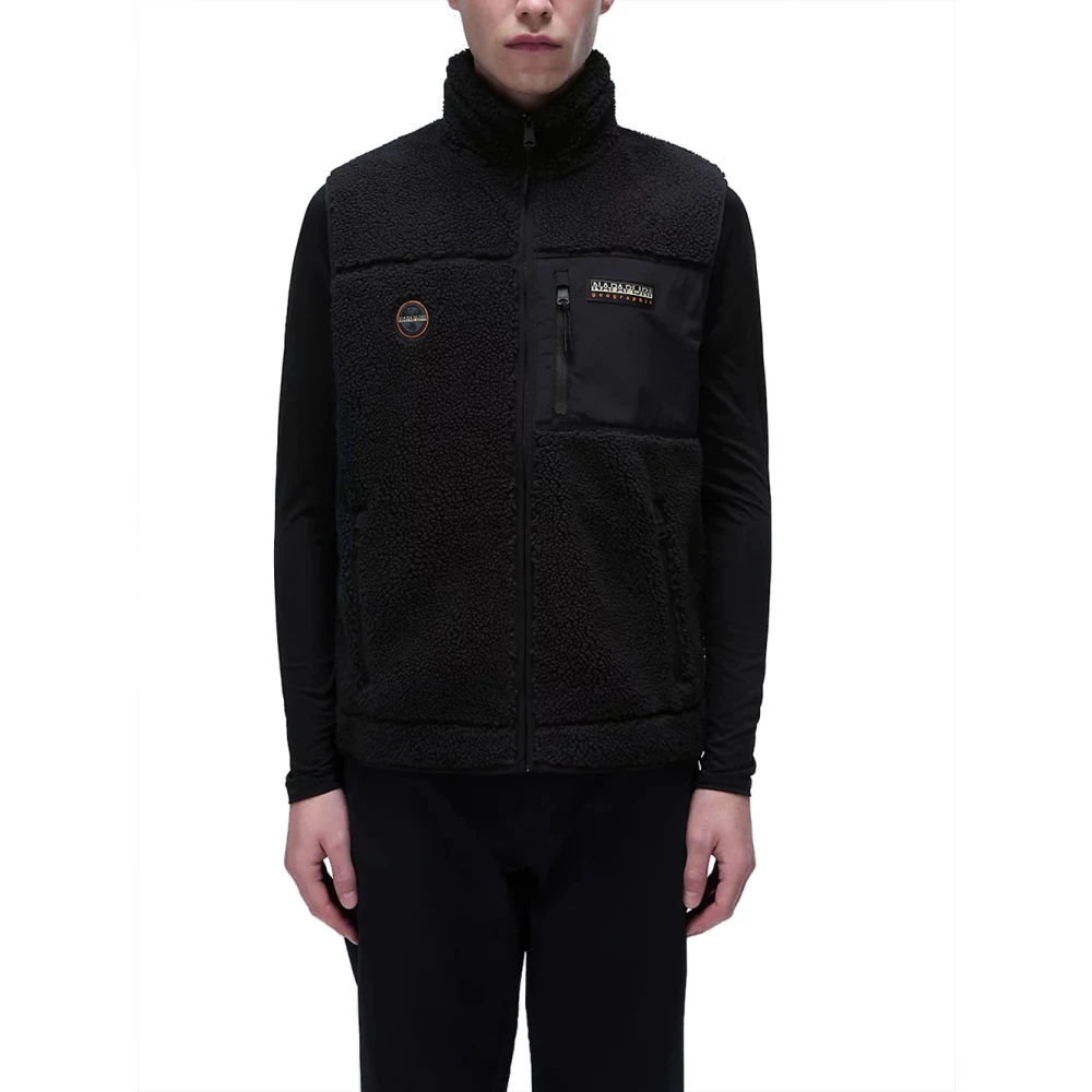 Napapijri Zwarte Fleece Vest met Ritssluiting Black Heren