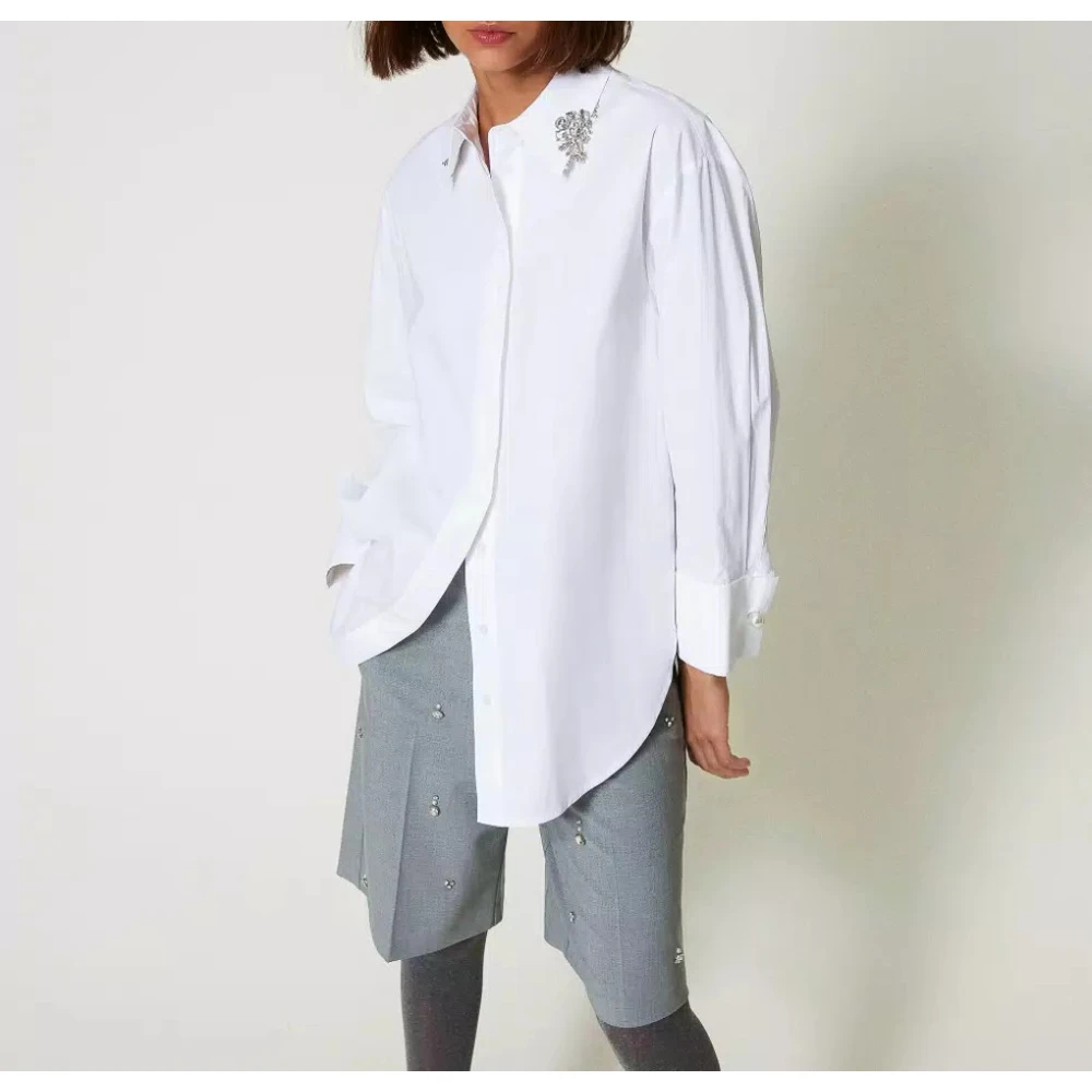 Twinset Geborduurde Poplin Overhemd White Dames