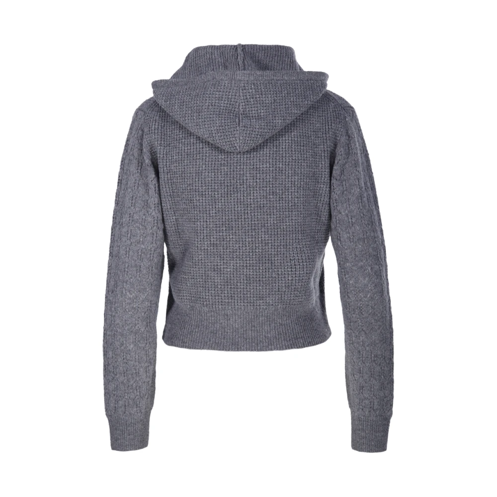 Victoria Beckham Grijze Marl Pointelle Hoodie Trui Gray Dames