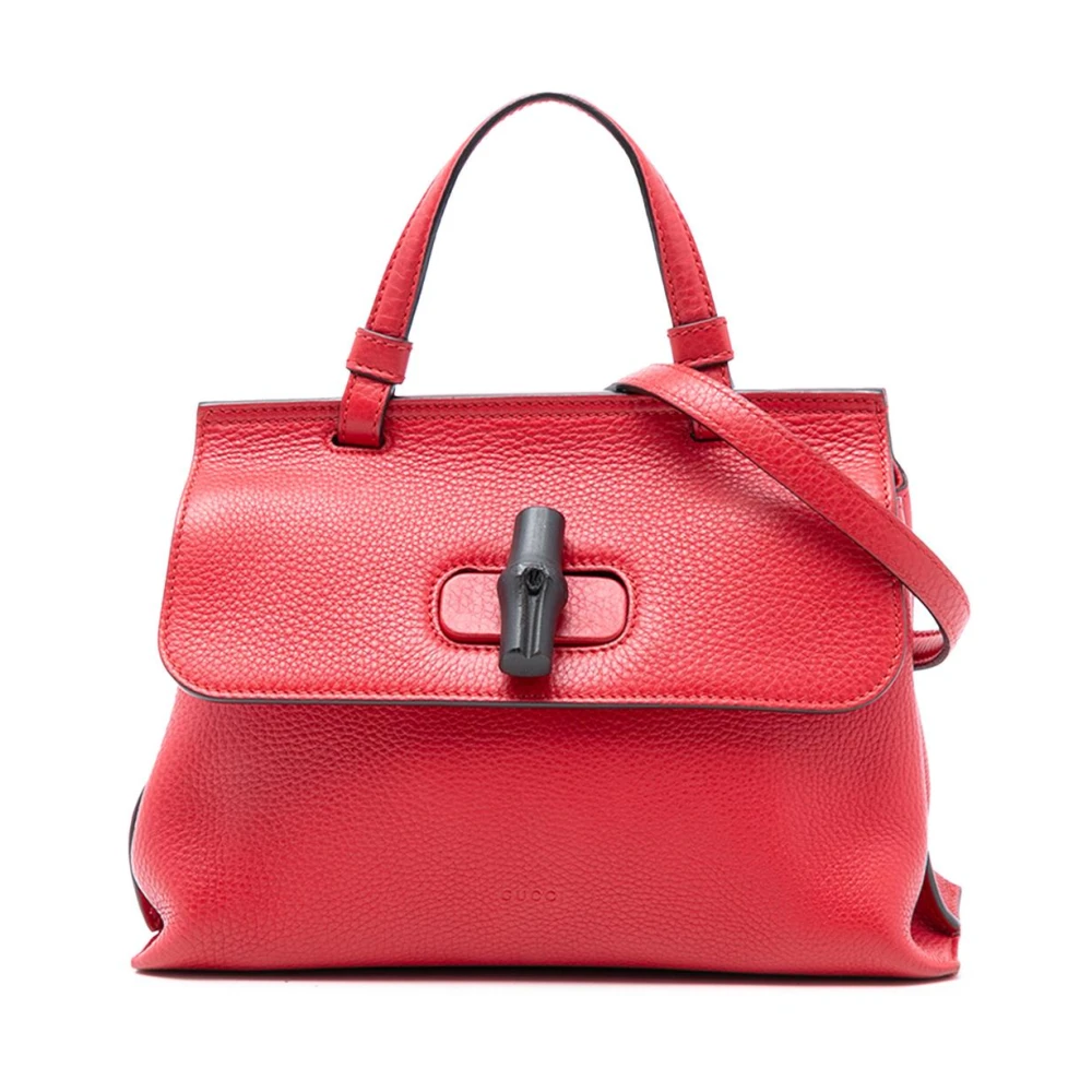 Gucci Vintage Women's Red Vintage Handbags, One Size, Pre-Owned Vintage Leather Bamboo Satchel Bag