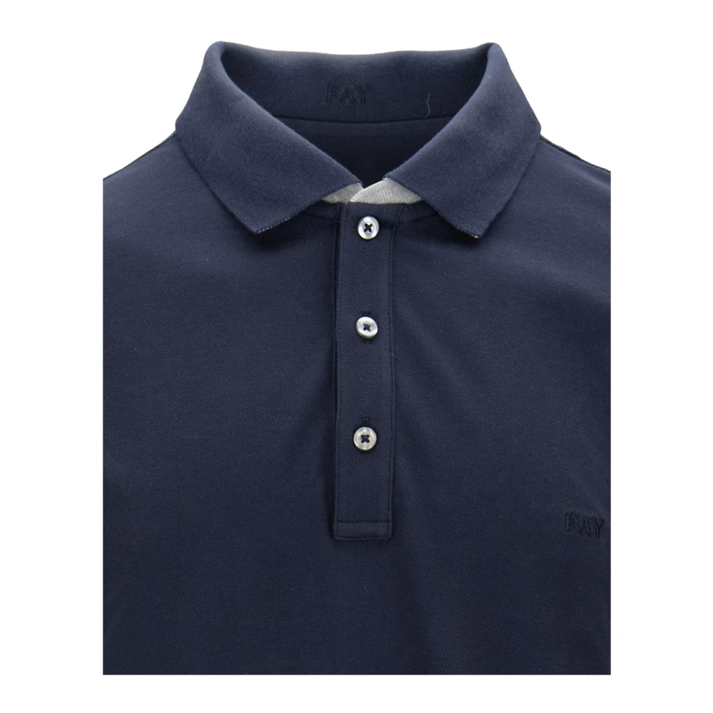 Fay Heren Button Polo Shirt Blue Heren