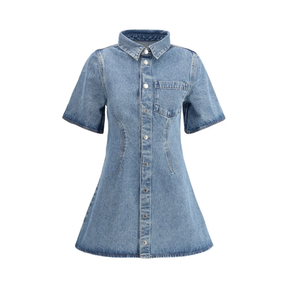 Ami Paris Wijdvallende Denim Jurk met Klassieke Kraag Blue Dames