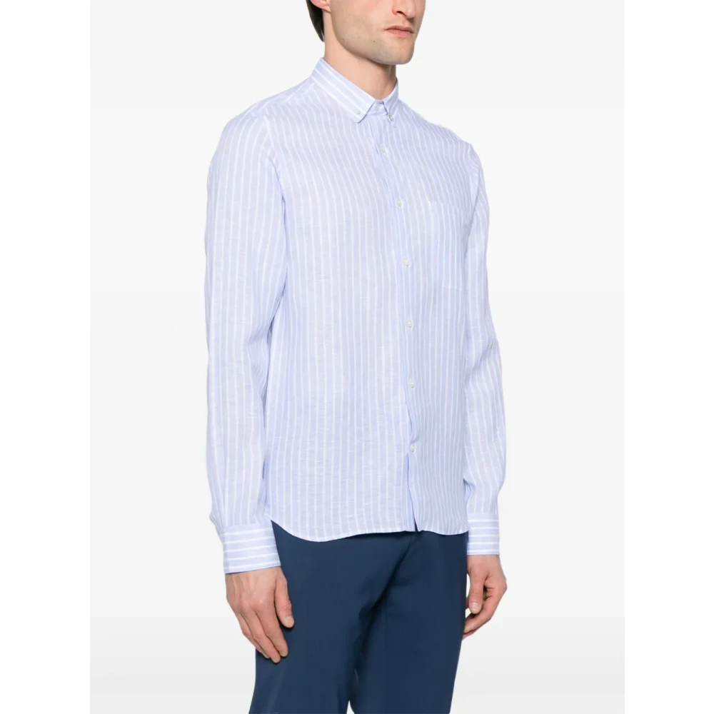 Valentino Blauw Gestreept Overhemd Met Knopen Blue Heren