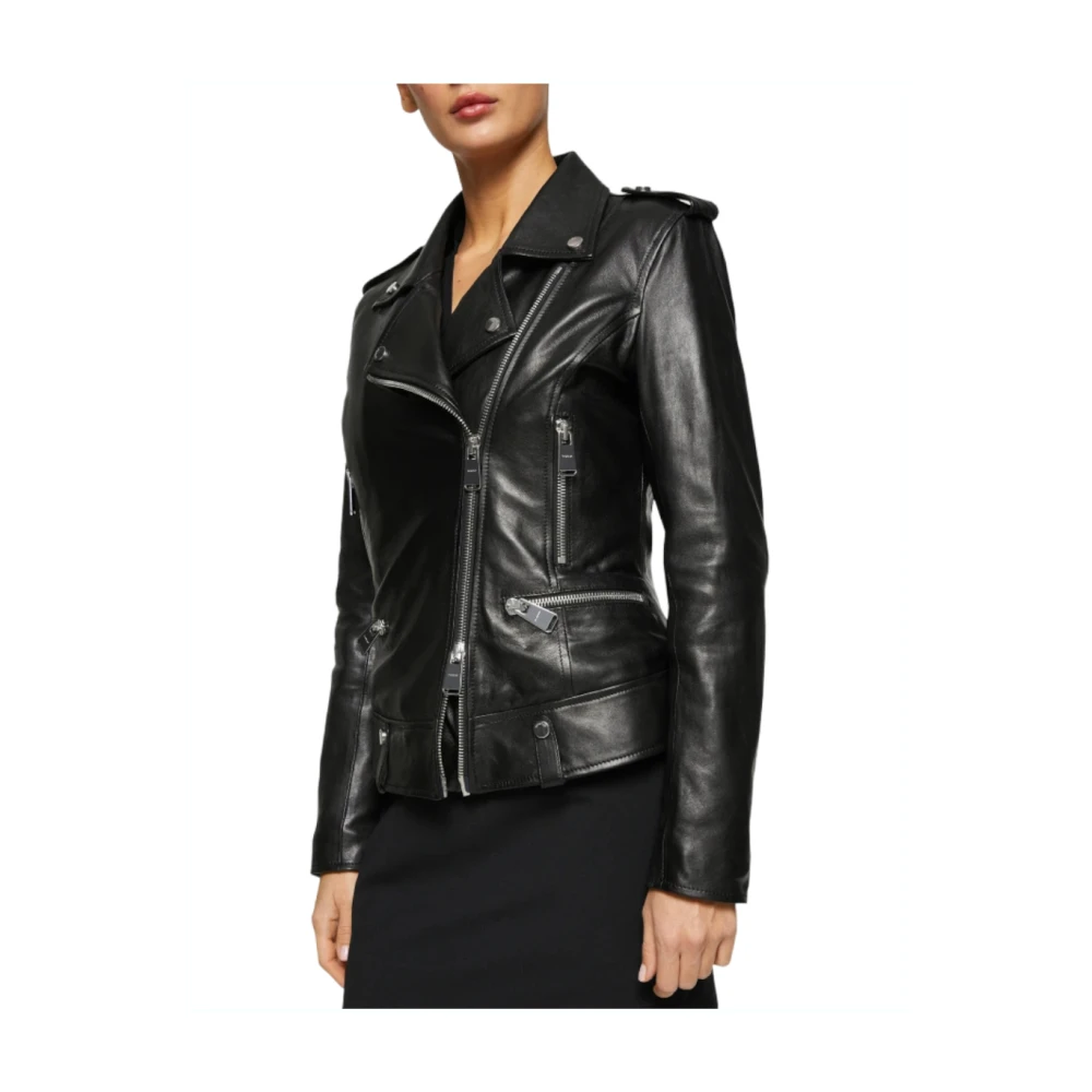 Dondup Zwarte Bikerjas met Nepbont Black Dames