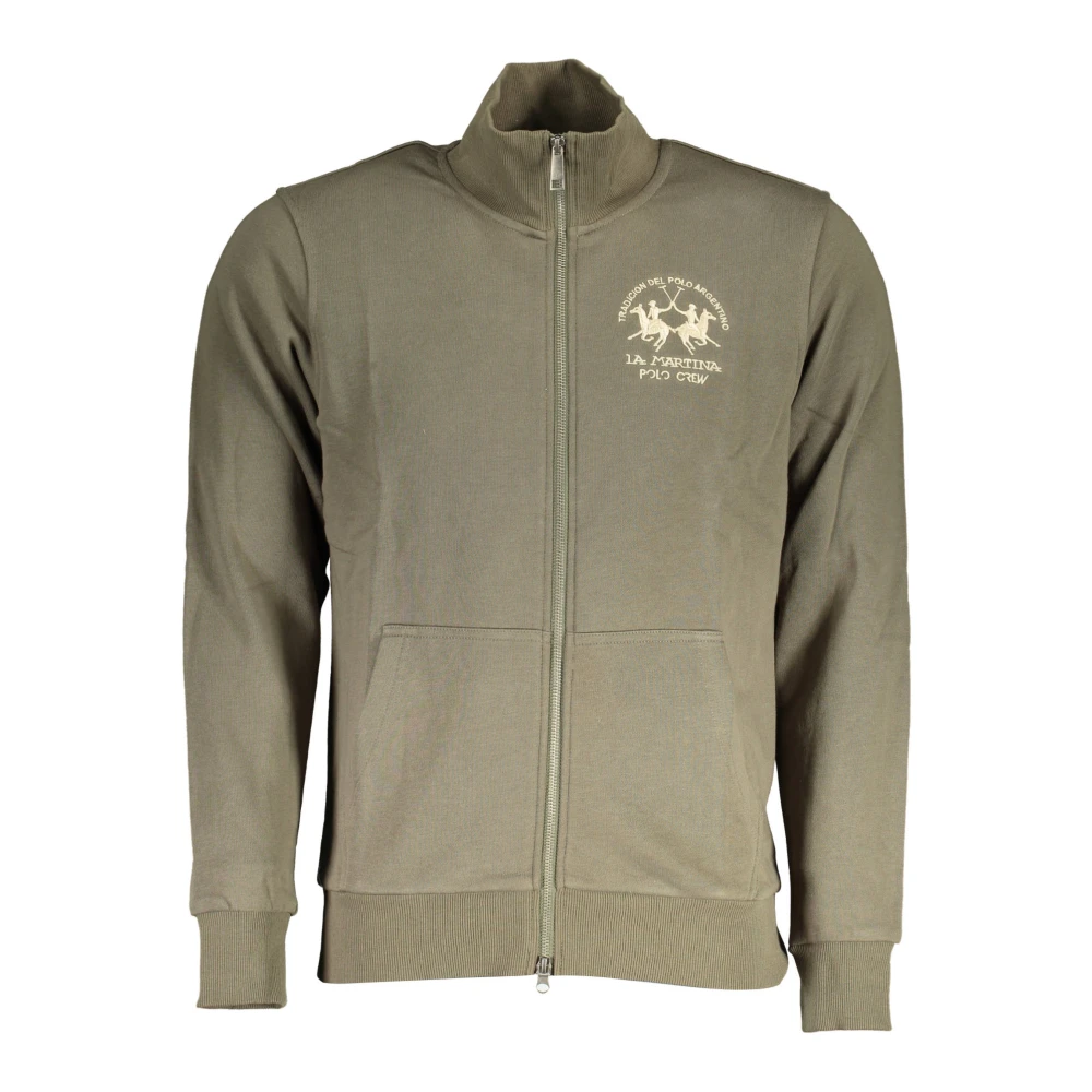 La Martina Men's Green Zip-Up Sweater With Embroidery