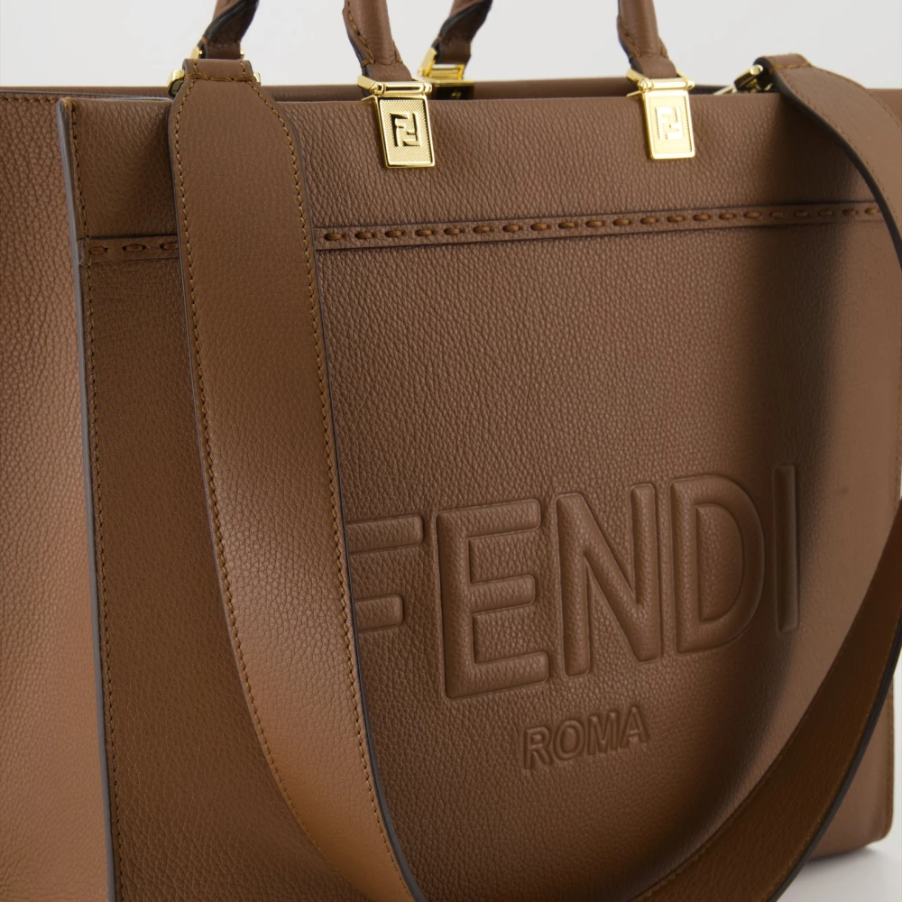 Fendi Tote van generfd leer met afneembare band Brown Dames
