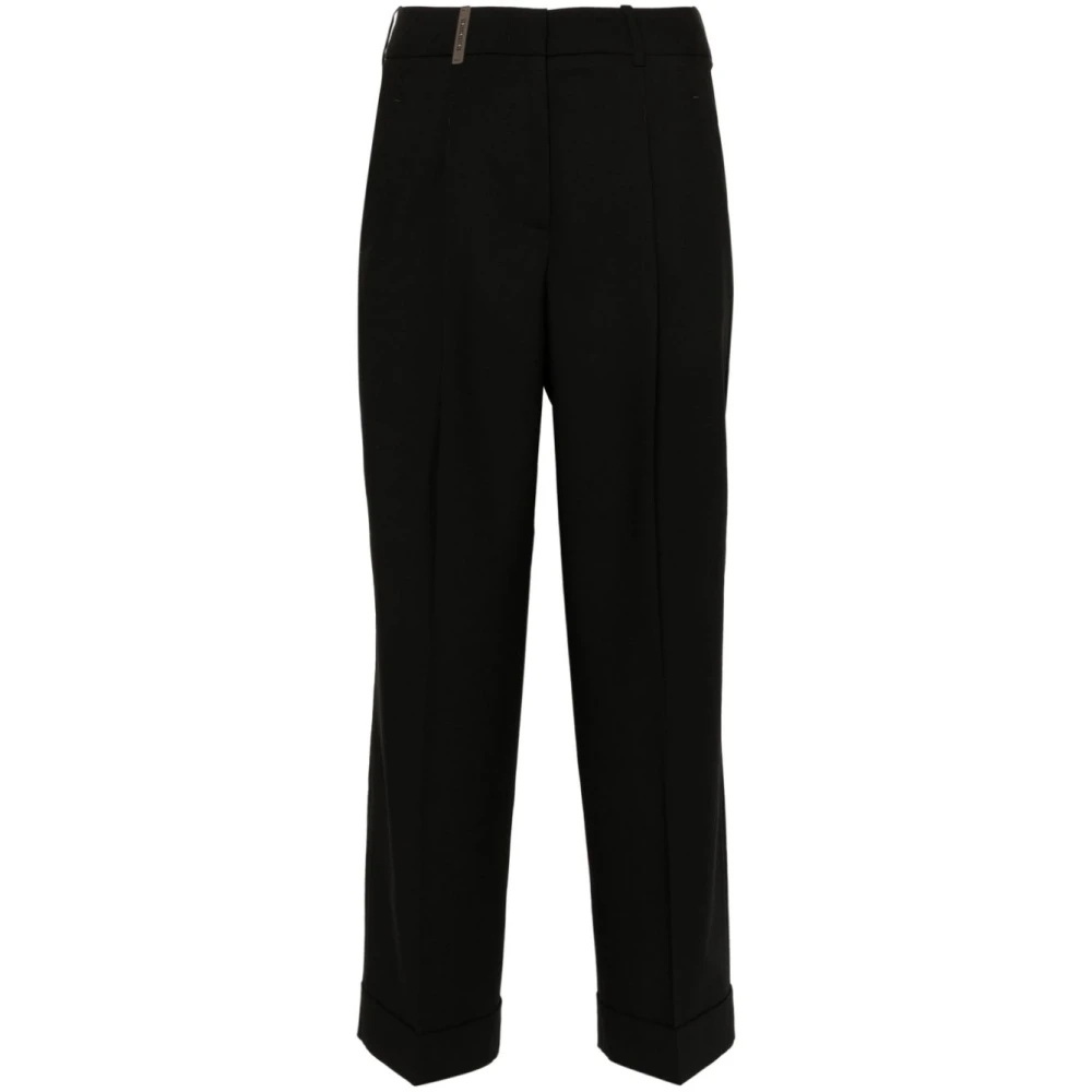 PESERICO Zwarte Rechte Broek Reliëf Afwerking Black Dames