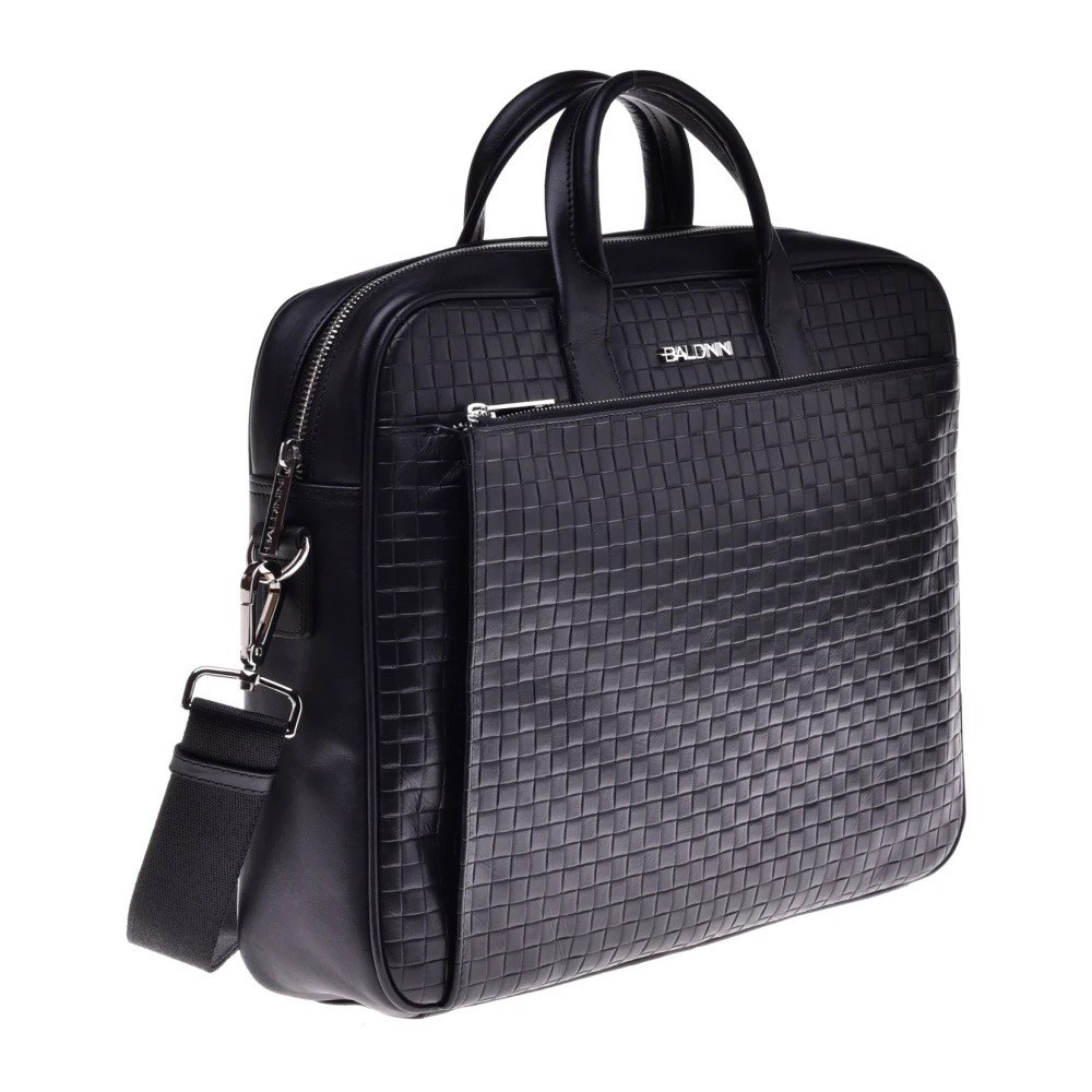 Baldinini Crossbodytas in Zwart Geweven Print Leer Black Heren