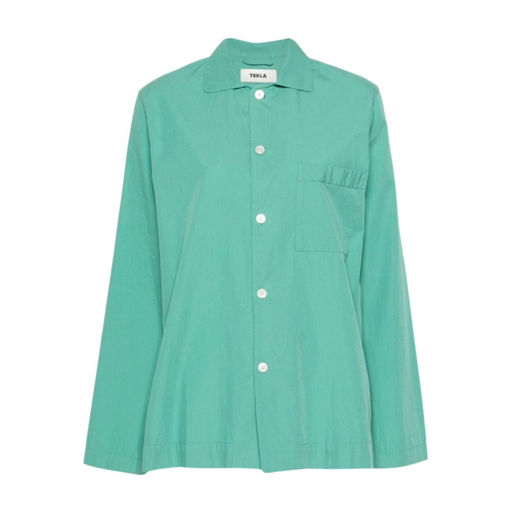 Tekla Groene Katoenen Pyjama met Knoopsluiting Green Dames