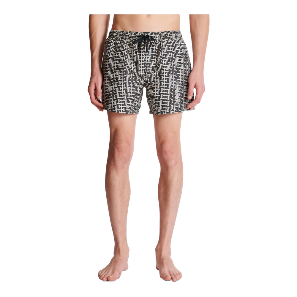 Balmain Gedrukte PB Labyrint zwemshorts Black Heren