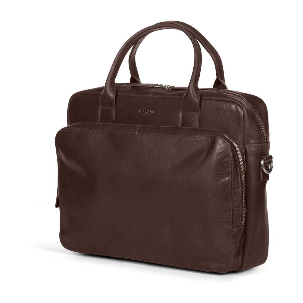 Howard London Donkerbruine Leren Laptoptas Brown Heren