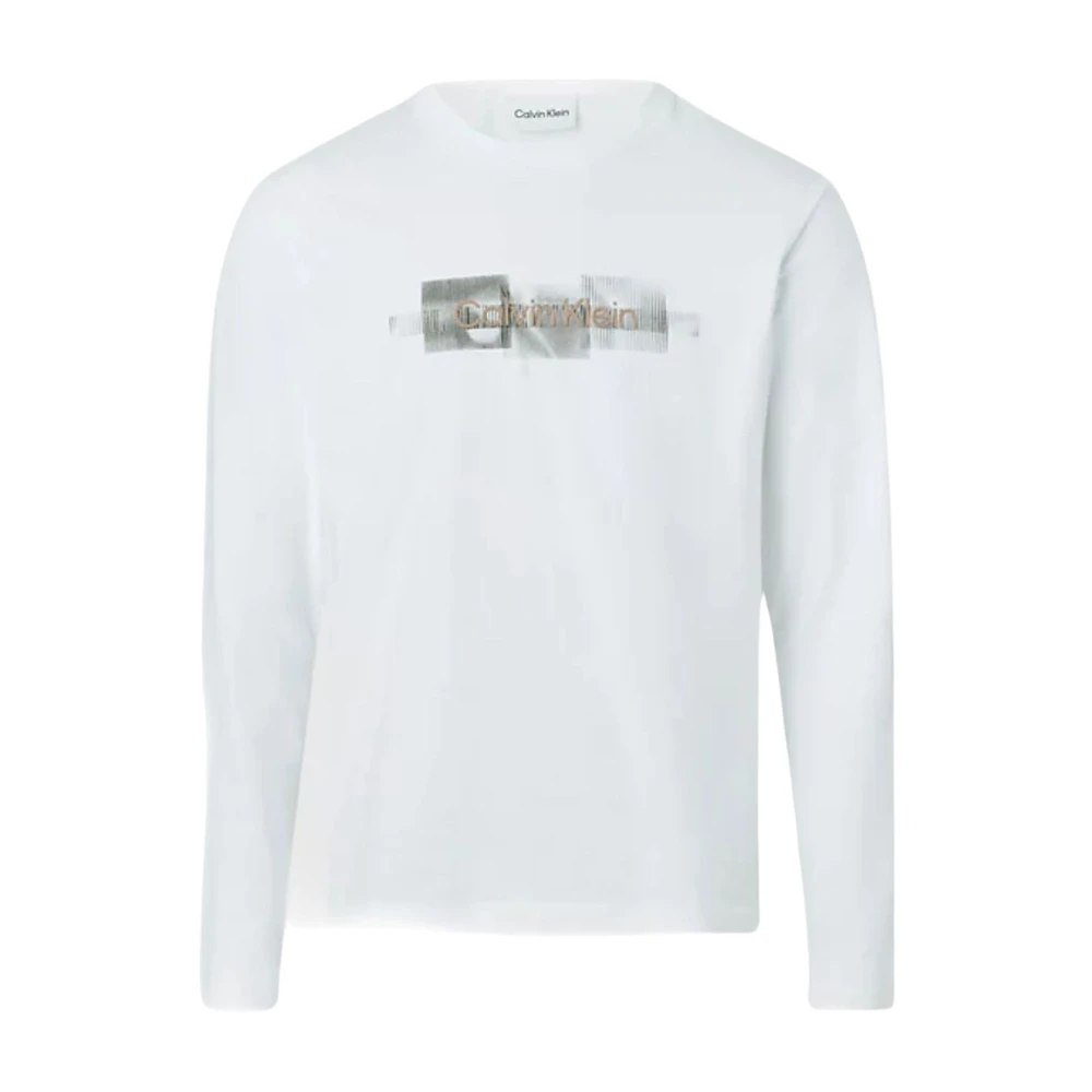 Calvin Klein Gestreept Logo Longsleeve T-shirt White Heren