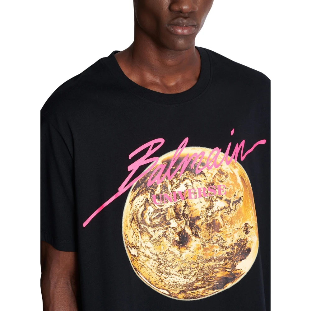 Balmain Gedrukt Univere logo en planeet T-shirt Black Heren
