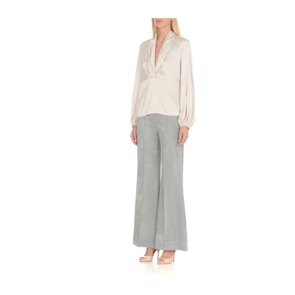 D.Exterior Beige V-Hals Ballonmouw Shirt Beige Dames