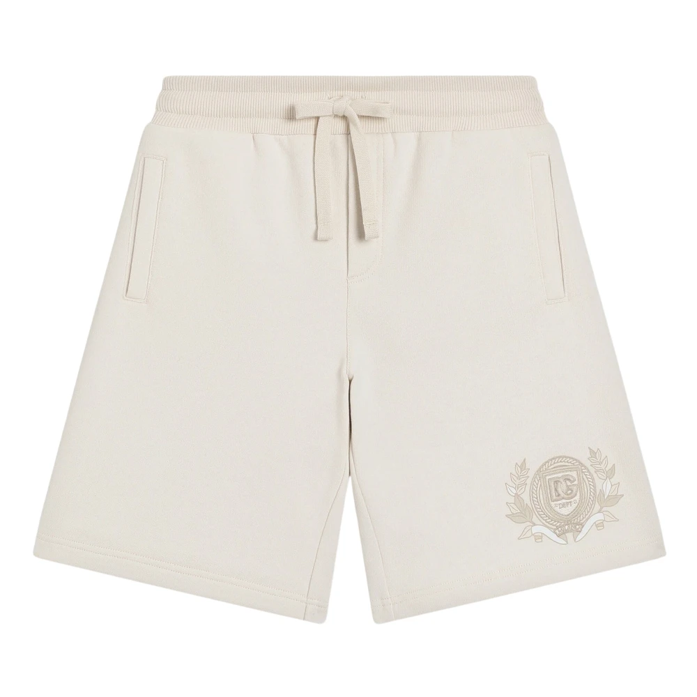 Dolce & Gabbana Beige Shorts, Male, 3 Y, Boys Logo Bermuda Shorts Ivory