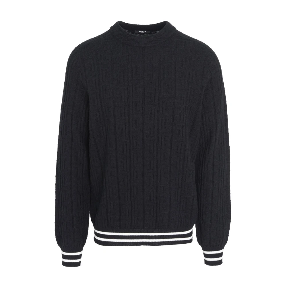 Balmain Gebreide Jacquard Crew Neck Trui Black Heren