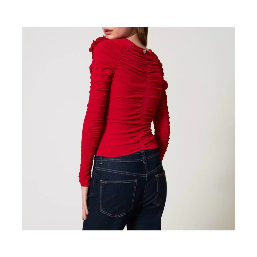 Twinset Aansluitende Top met Ruches en Bloemen Red Dames