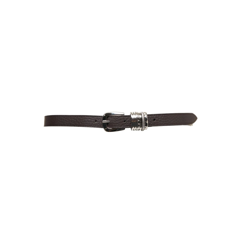Orciani Women's Brown Leather Belt With Silver Details Medium
