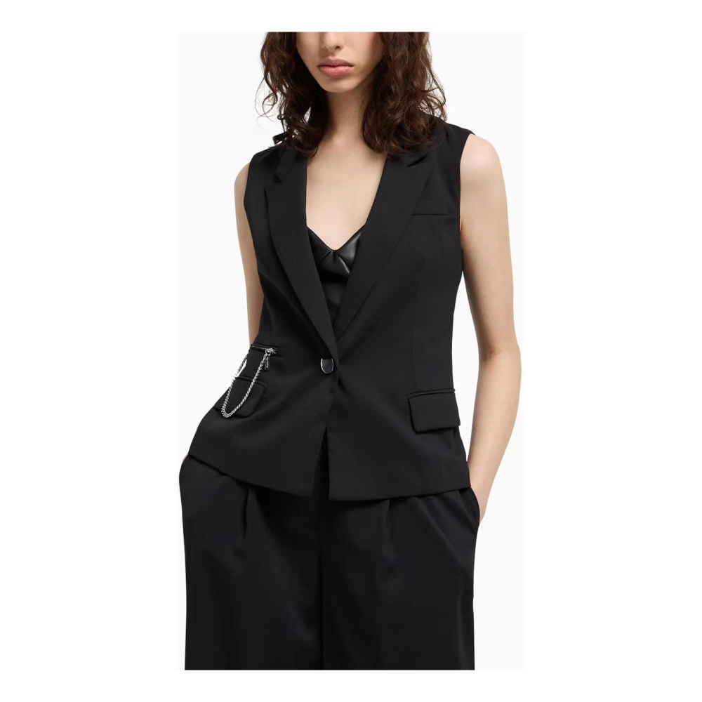 Armani Exchange Zwarte V-hals jas met kettingzak Black Dames