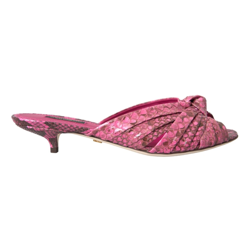 Dolce & Gabbana Women's Pink Exotic Leather Kitten Heels Sandals - Heeled Mules - 3 1/2 Uk - Shoes