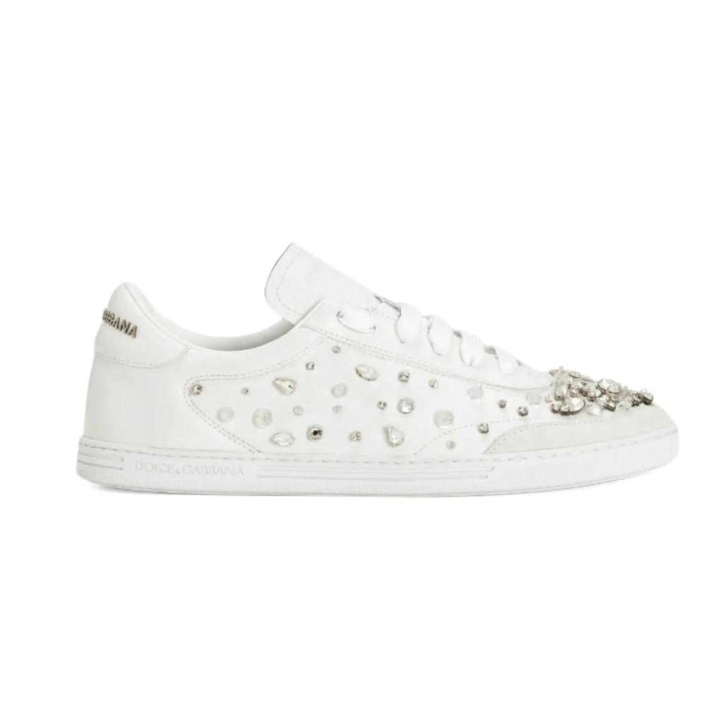 Dolce & Gabbana Leren sneakers met kristallen Dames Schoenen Wit