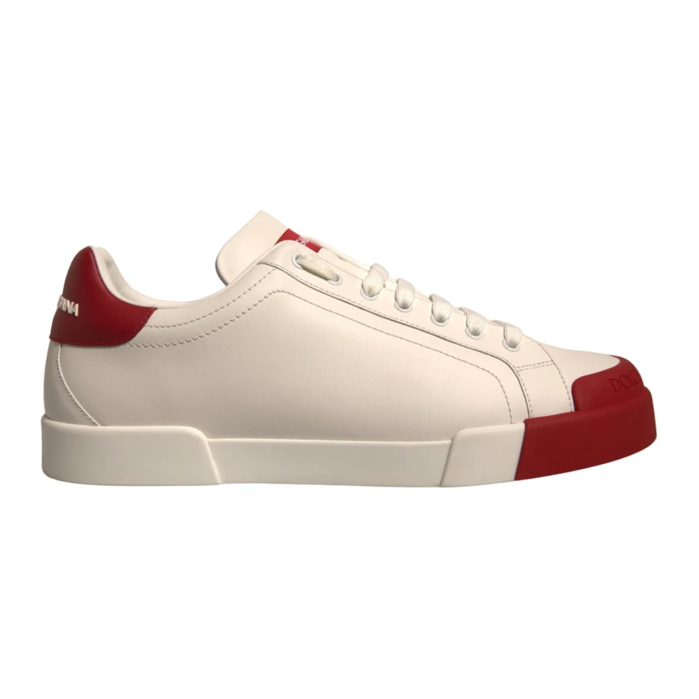 Dolce & Gabbana Men's White Leather Logo Portofino Sneakers Shoes