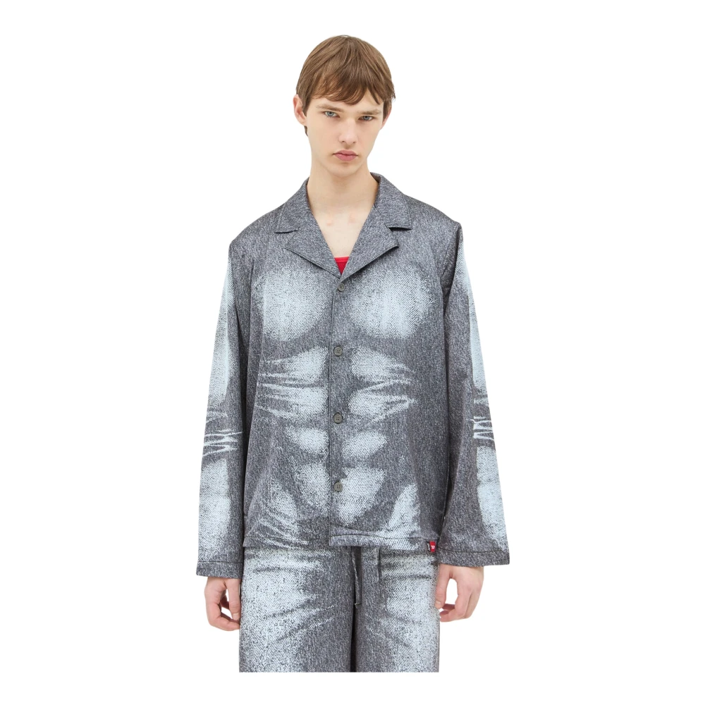Diesel Grafische Print Satijnen Slaap Top Gray Heren