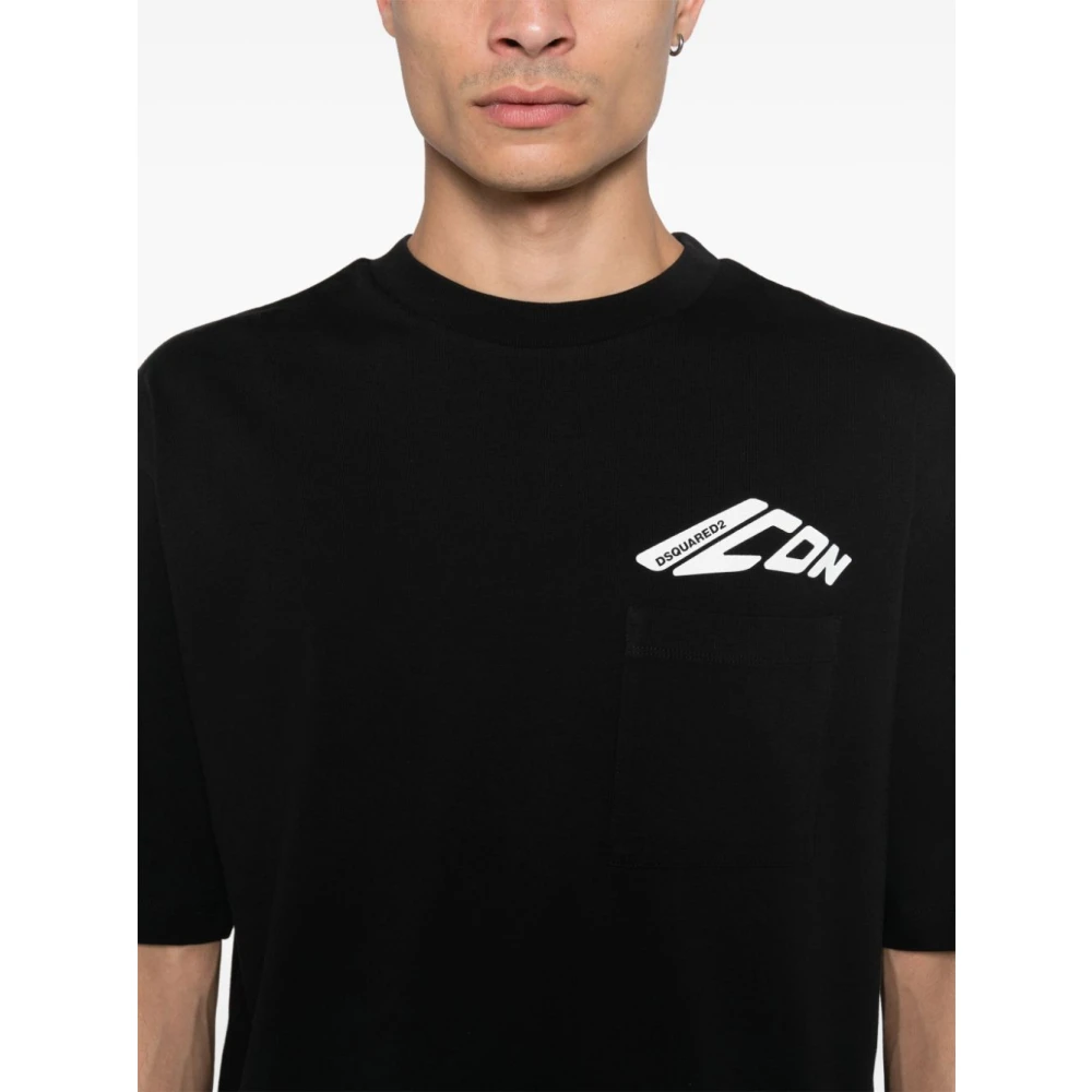 Dsquared2 Zwart Katoenen Jersey T-shirt met Logo Black Heren