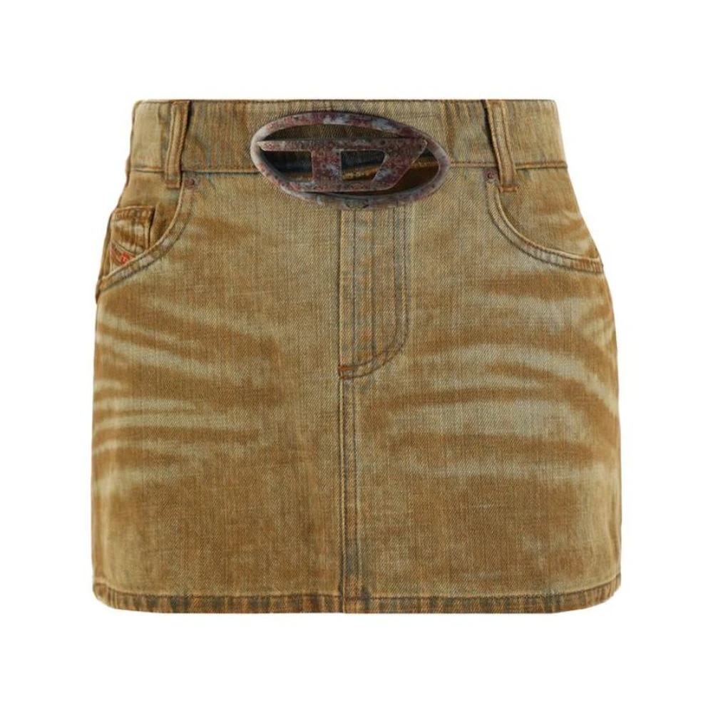 Diesel Denim Mini Rok Cut-Out Design Brown Dames