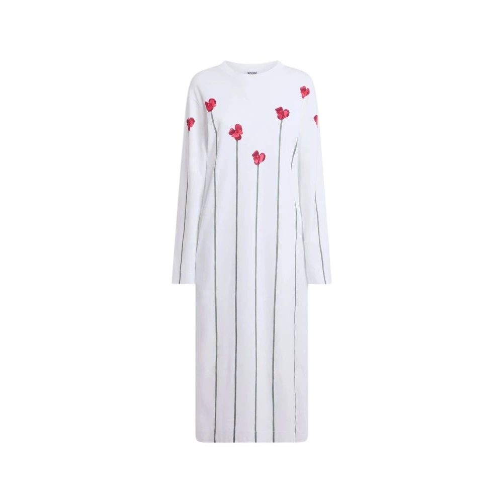 Moschino White Midi Dresses, Female, 2XS, Heavy Cotton Printed Dress