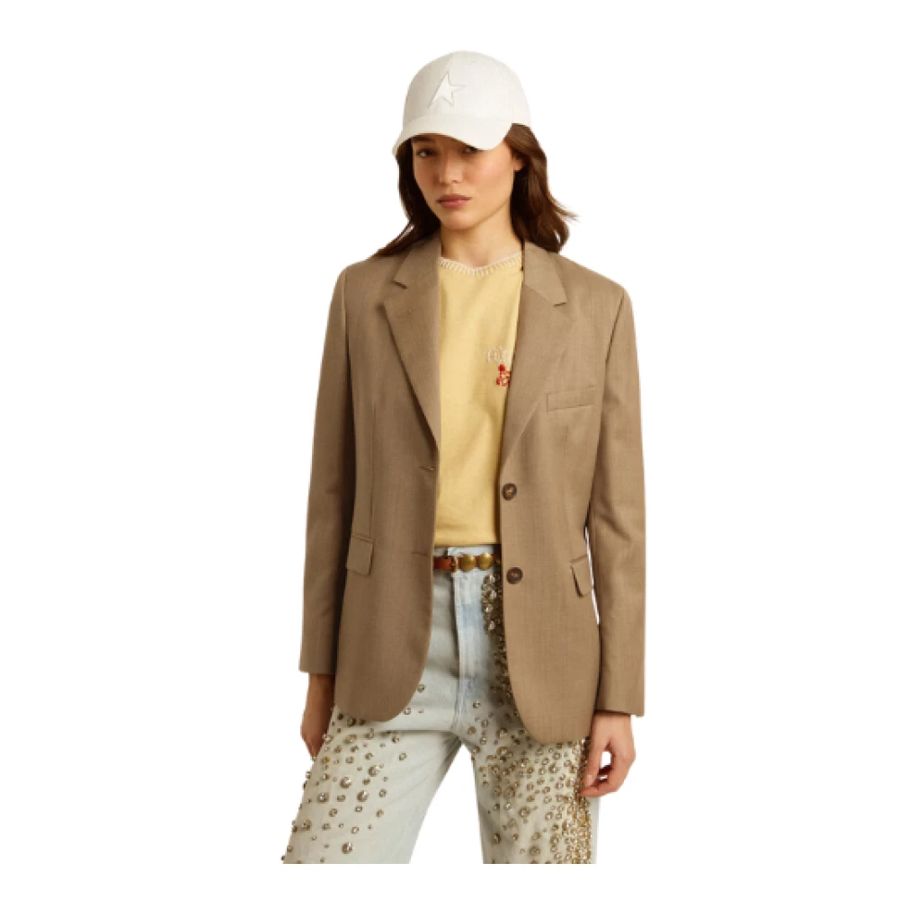 Golden Goose Tortora Wol Double-Breasted Blazer Beige Dames