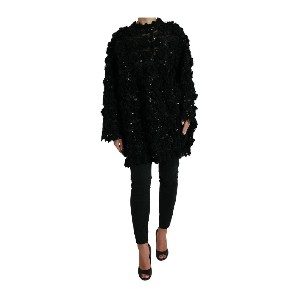 Dolce & Gabbana Women's Black Sequined Lace High Neck Jumper - Sweatshirts - S- Sweatshirts & Hoodies