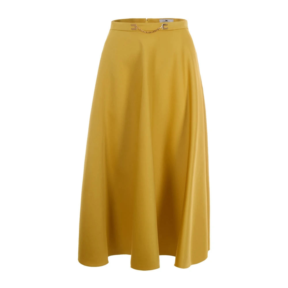 Elisabetta Franchi Yellow Midi Skirts, Female, S, Duchess Satin Skirt With Jewel Logo