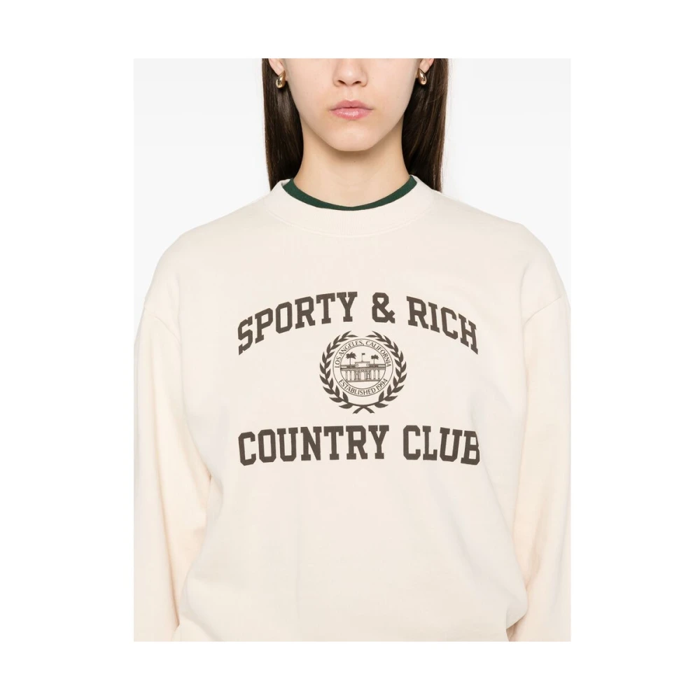 Sporty & Rich Beige Logo Print Crew Neck Sweater Beige Dames