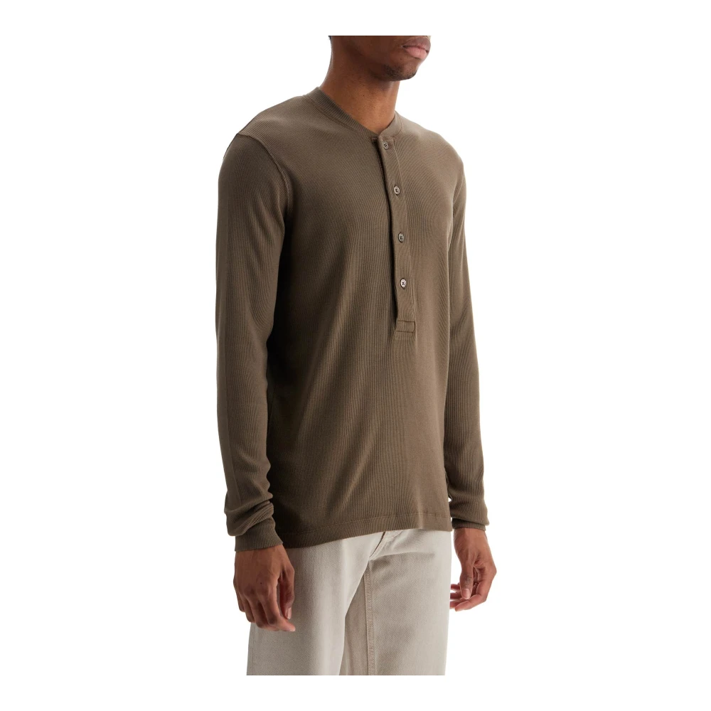 Tom Ford Mosgroene Henley T-shirt met knopen Green Heren