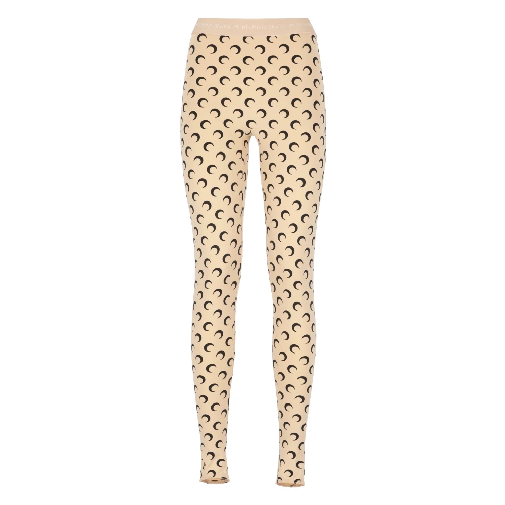 Marine Serre Women's Beige Leggings, S, Moon Logo Leggings