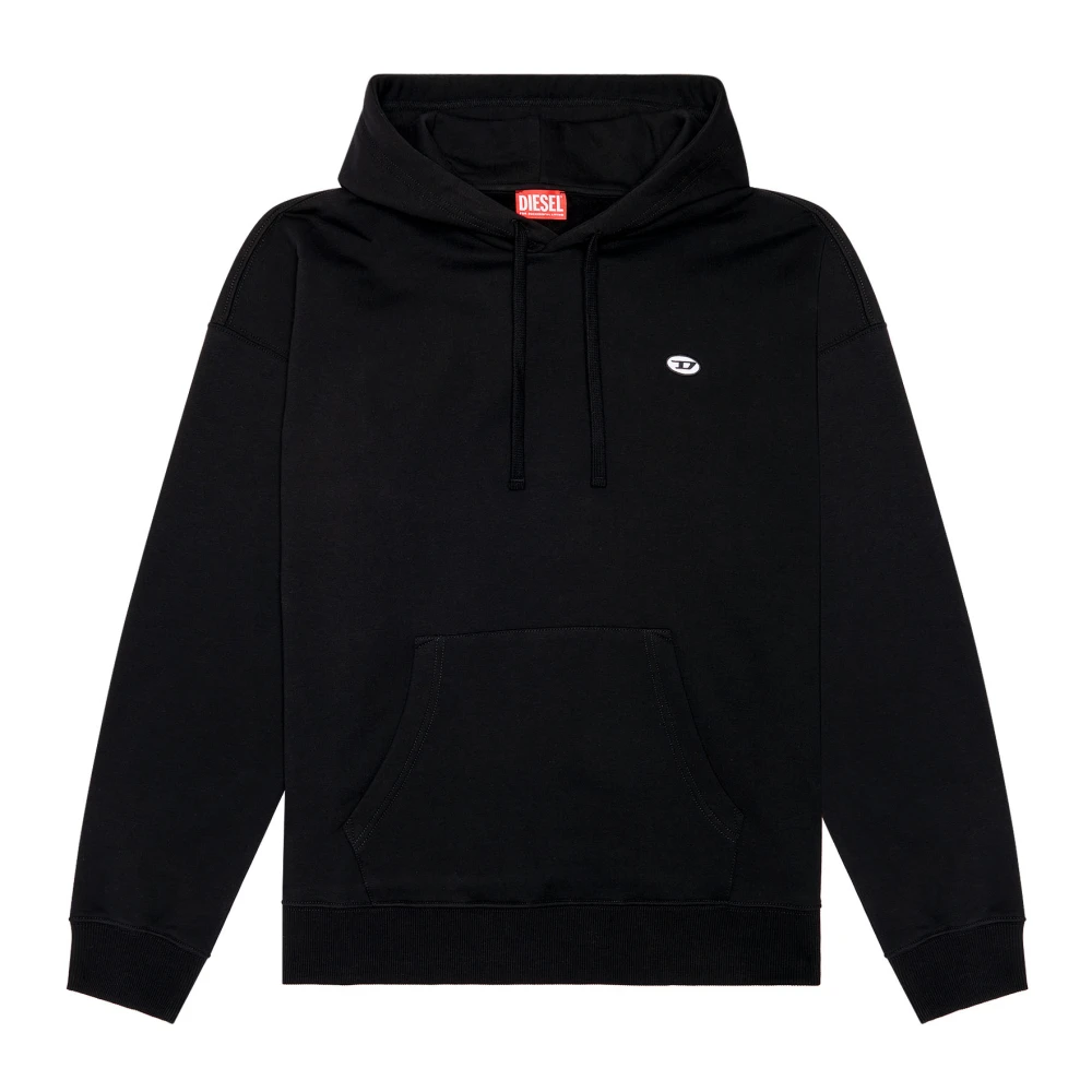 Diesel Mannelijk Zwart Hoodies & Sweatvesten Heren, S, Katoen, Hoodie Met Ovale D-Patch