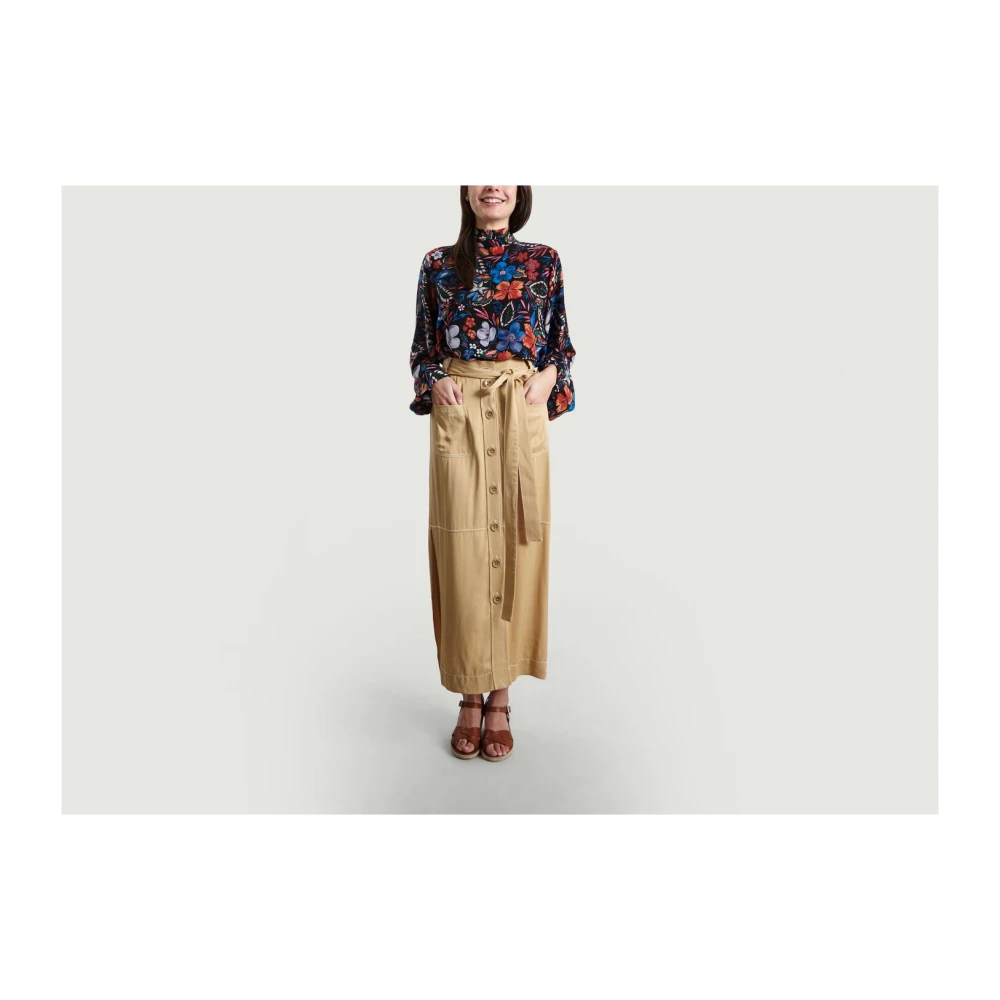 See by Chloé Beige Gabardine Midi Rok met Knoopsluiting Yellow Dames