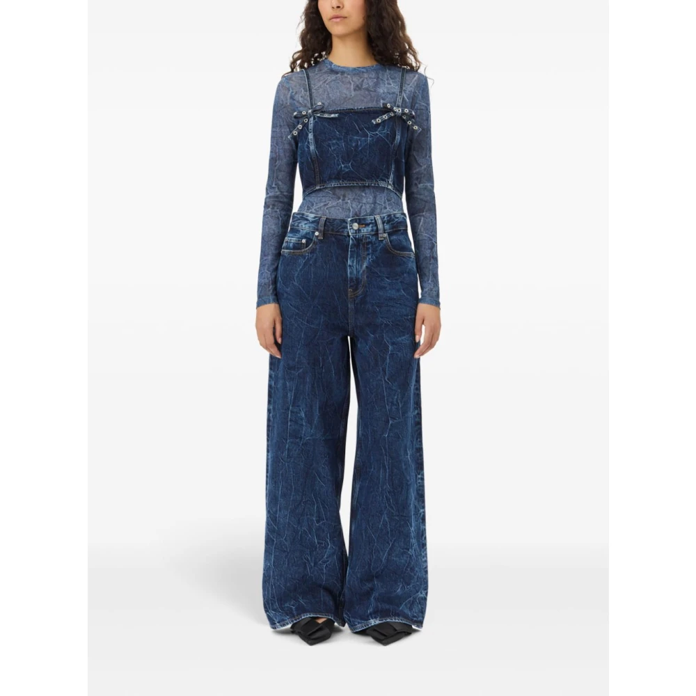 Ganni Blauwe Wide Leg Denim Jeans Blue Dames